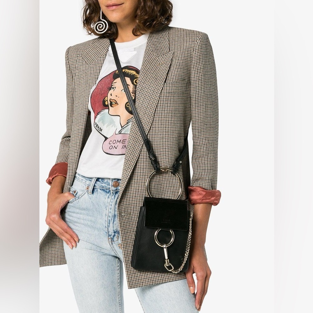 Chloe Mini Faye Bracelet Black Leather Suede Crossbody Bag Pale Gold Ring